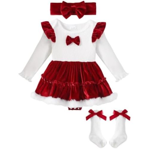 GEMLON Baby Girl Outfits Long Sleeve Romper Sets Newborn Clothes 0-18M