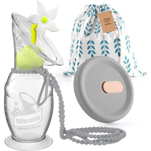 haakaa Manual Breast Pump 100ml with Flower Stopper, Silicone Lid & Silicone Strap Set Breastfeeding Essentials