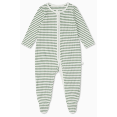 Sage Stripe Ribbed Clever Zip Footed Baby Pajamas | Baby Onesies | MORI US