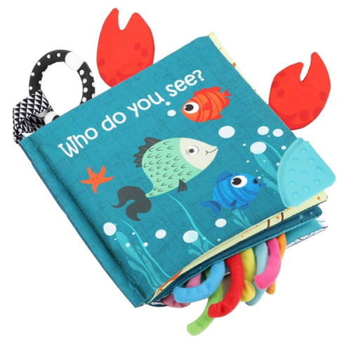 Fish Baby Books Toys, Touch Feel Cloth Crinkle Books for Babies,Baby Infant Toys 0-6, 6-12, 12-18 Months,Early Learning Education Toys,Shower Baby Gifts for Boys Girls,Teething,Mirror,Shark Ocean Book