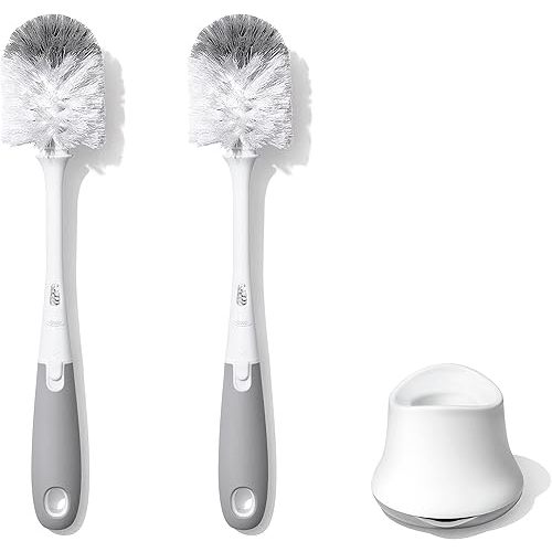 OXO Tot Bottle Brush with Nipple Cleaner and Stand – Gray, 2-Pack