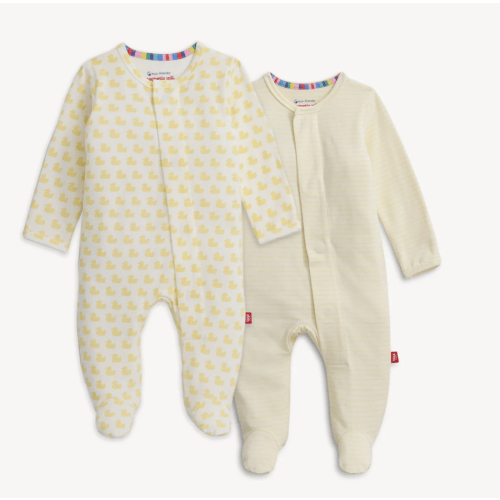 Magnetic 2-Pack Footie. 0-3 months. Many Ducks / Provence Stripe