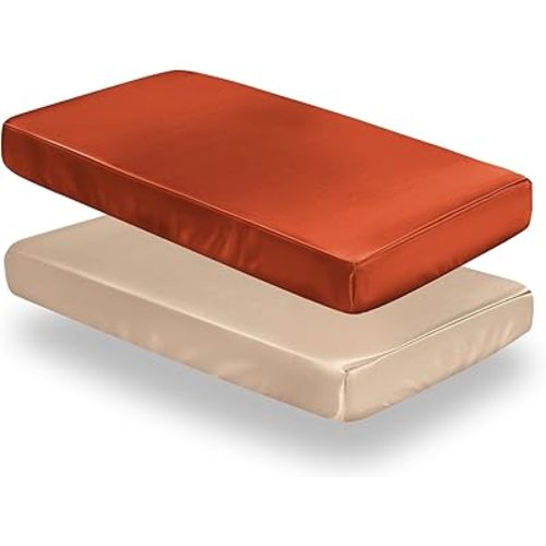 SiinvdaBZX 2 Pcs Satin Mini Crib Sheets 38 x 24In, Silky Soft Mini Portable Crib Sheets Mattress Cover Portable Playard Sheets with 5In Deep Pocket, Great for Baby Hair (Rust Orange & Beige)