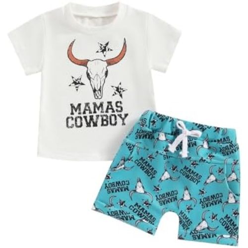 Western Baby Boy Clothes Letter Cow Print Short Sleeve T-Shirt Casual Shorts Set Toddler Summer Clothes Cowboy Outfit