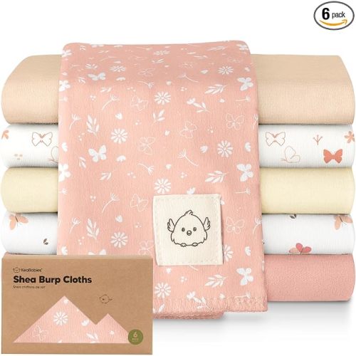Organic Burp Cloths Baby Boy, Girl - 6-Pack Large 100% Cotton Burping Cloths for Babies, Spit Up Rags, Super Absorbent, Ultra Soft Newborn Rag, Gender Neutral, Machine Washable, Durable (Butterflies)