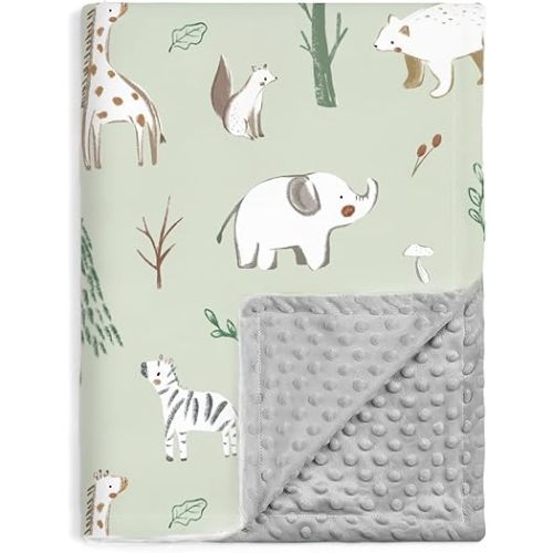 BORITAR Baby Blanket for Boy Girls Soft Lightweight Minky Blanket with Double Layer Dotted Fleece Backing for Toddler Infant Newborn with Lovely Woodland Animal Design, 30 x 40 Inch