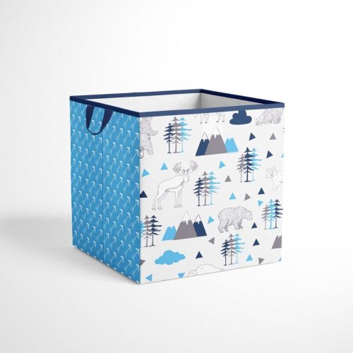 Bacati - Woodlands Aqua/Navy/Gray Boys Cotton Storage Box Small