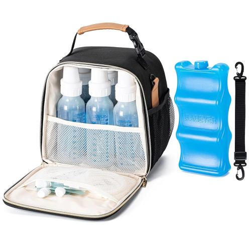 Baby Bottle Cooler Bag with Ice Pack, Breastmilk Cooler Bag Fits 6 Baby Bottle Up to 9 Oz, Insulated Bottle Bag with Should Straps for Travel & Work, Black