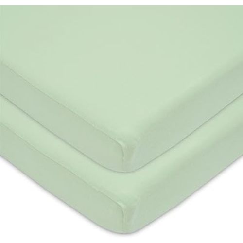 American Baby Company 2 Pack 100% Natural Cotton Fitted Pack and Play Sheets 39" x 27" - Soft & Breathable Pack N Play Sheets for Playard & Mini Crib Mattress, Celery, for Boys & Girls