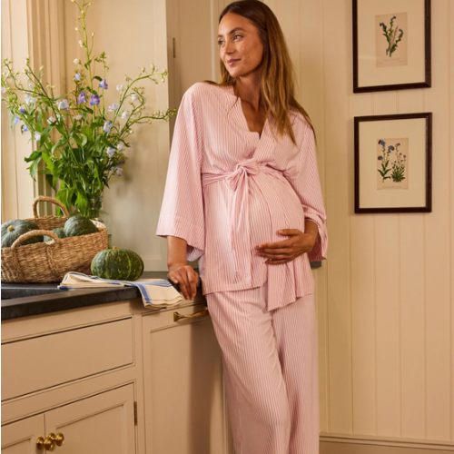 LAKE | Women | DreamModal Pajamas | Carnation Pencil Stripe Maternity Kimono Bundle