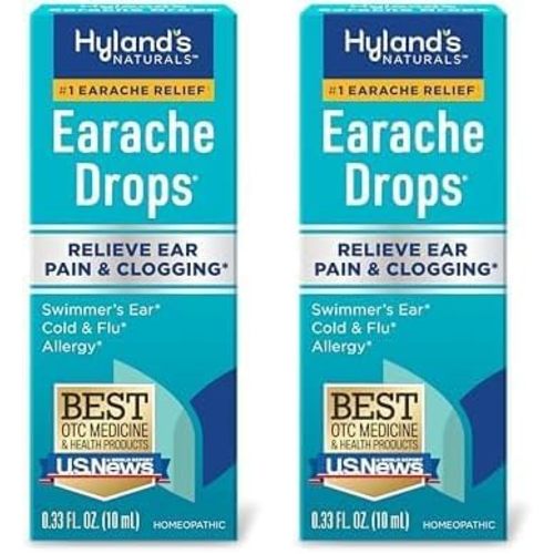 Hyland's Earache Drops, Natural Relief of Swimmer's Ear, Cold and Flu, Allergy Symptoms, Ages 2 and up, Day and Night, 0.33 Fl Oz (Pack of 2)