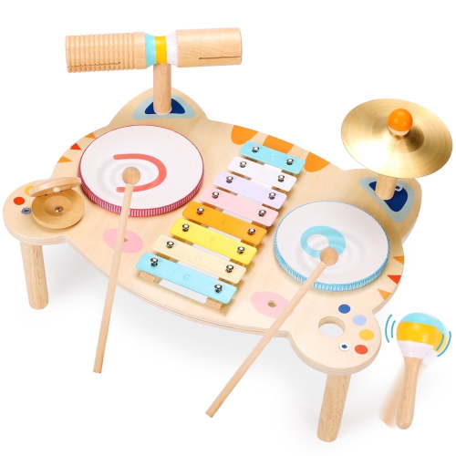 OATHX Kids Drum Set, Musical Instruments for Toddlers Learn Toys, Tiger Xylophone Wooden Music Toy