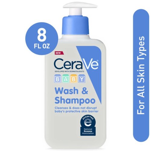 CeraVe Baby Wash & Shampoo, Tear Free Baby Soap for Sensitive Baby Skin & Hair, Fragrance Free, 8 fl oz
