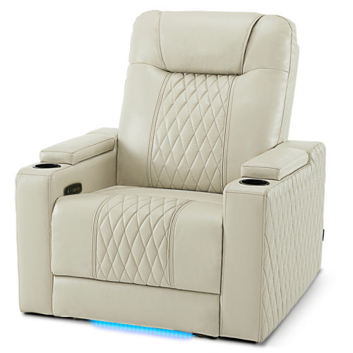 Power Reclining Home Theater Seating with Armrest Storage, Adjustable Headrest and LED Light
