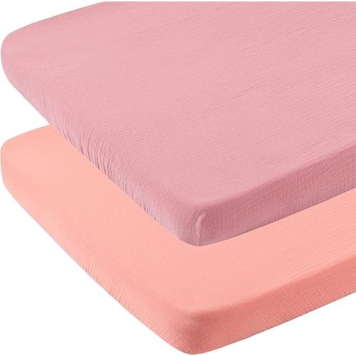 Muslin Bassinet Sheets 33" x 19" Compatible with Mika Micky, KoolaBaby (3 in 1), BabyBond, HARPPA and RICUTON Bedside Bassinet, 2 Pack for Baby Boy and Girl, Pink and Pastel Violet