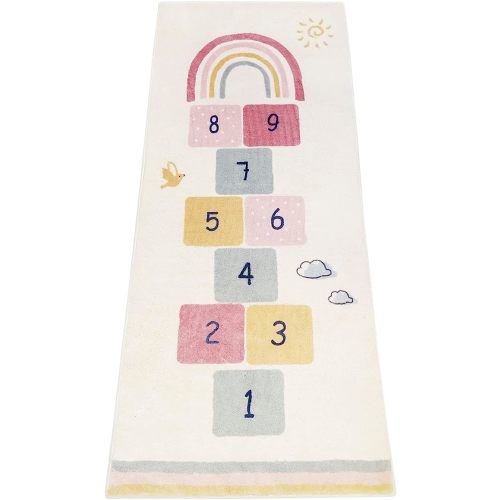 Topotdor Rainbow Sky Hopscotch Game Rugs,Kids Play Area Rugs Soft Floor Carpet for Bedroom Playroom Nursery,Great Gift for Girls & Boys,27.5" x 63"