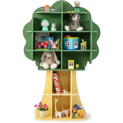 Costzon Tree Kids Bookshelf, 6-Tier Toddler Montessori Shelf Book Rack, Toy and Book Storage for Kids, Wooden Children’s Bookcase, Toy Storage Organizer for Kids Room, Playroom, Nursery