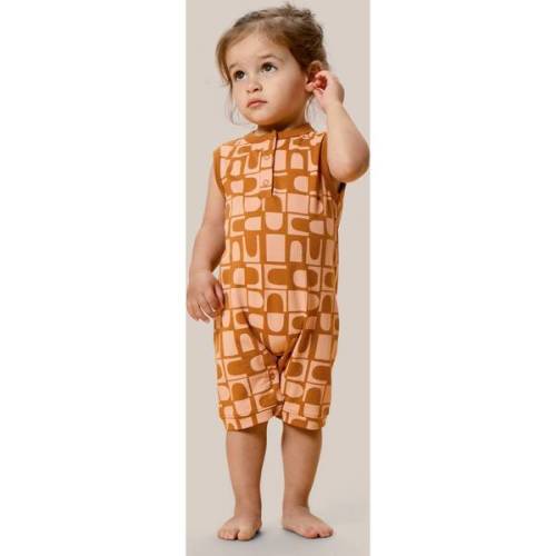 Printed Henley Romper, Orange - Young Days | Maisonette