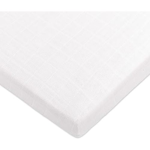 Babyletto 100% Organic Cotton All-Stages Midi Crib Sheet, GOTS-Certified, Fitted 360°, Ultra-Soft and Breathable Muslin - Plain White