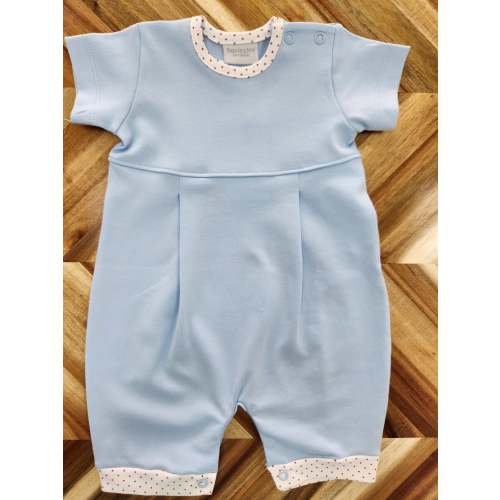 Romper- Medium Blue & Red Dot Trim – Hollis & Company