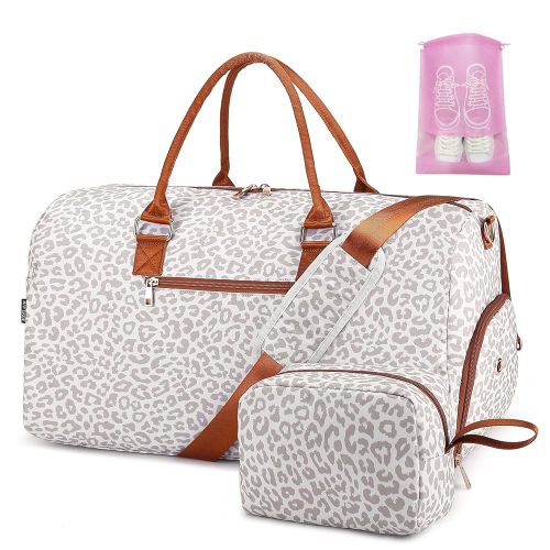 Duffle Bag for Travel, Weekender Bag with Shoe Compartment, Carry On Overnight Bag for Women with Toiletry Bag, Gym Bag with Wet Pocket, Hospital Bags for Labor and Delivery Beige