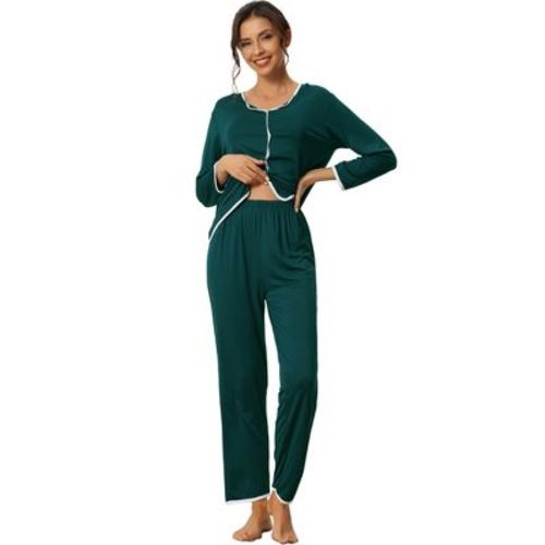 Cheibear Women's Long Sleeve Pullover Top With Pants Pajama Sets Purple X-large