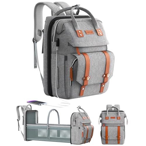 ISMGN Diaper Bag Backpack with Changing Station, Large Diaper Bag, Baby Bag, Multifunctional Diaper Bag, Gray