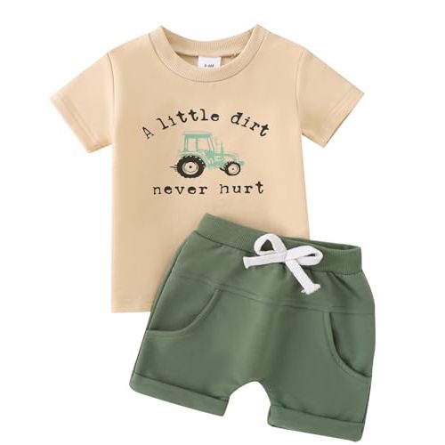 Yvowming Toddler Baby Boy Clothes Kids Summer Truck Print T Shirt Short Set with Pockets 0-4T