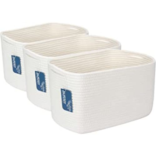 AUSSIY 3 Pack rope baskets for Storage Basket, Cotton rope woven basket, Blanket basket for storing clothes, toys, electronics, cosmetics, etc, 15''L x 10''W x 9.5''H, White