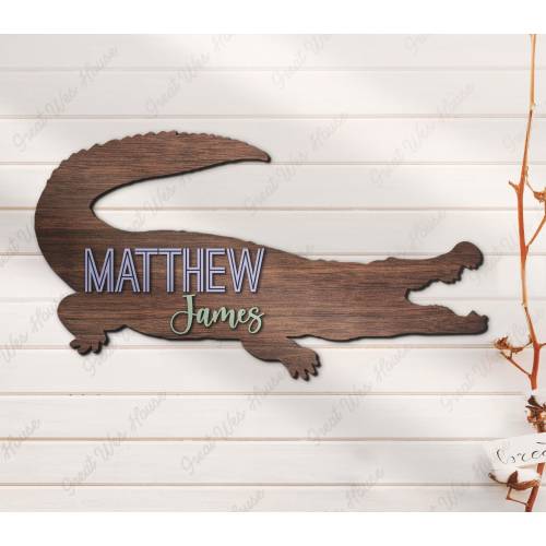 Custom Alligator 3D Kid Wood Nursery Name Sign Personalized Large Crocodile Animals Wooden Wall Decor Baby Shower Boy Birthday Gift
