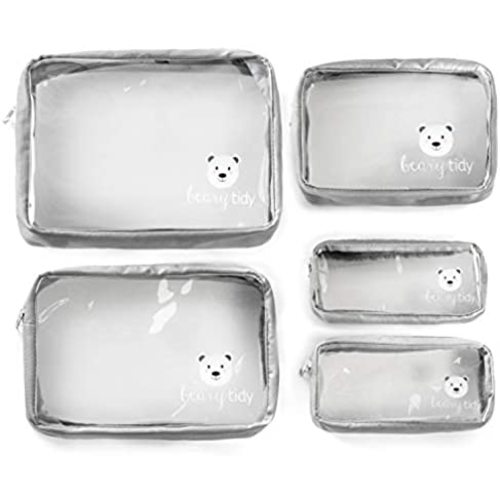 Beary Tidy 5 Piece Diaper Bag Organizer Pouch Set, Clear with Zippers and Nestable