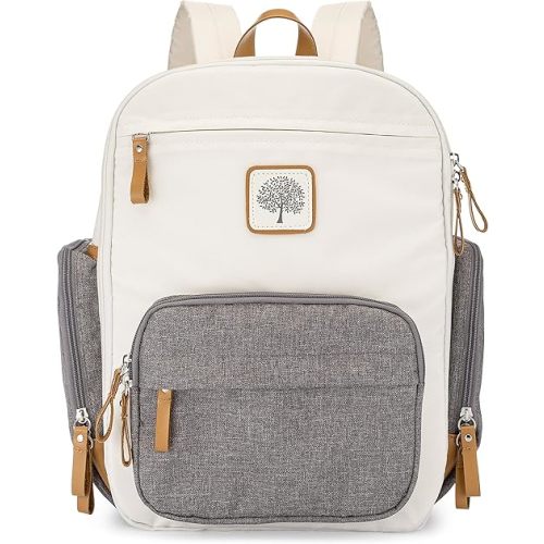 Parker Baby Diaper Backpack - Full Zip Diaper Bag with Insulated Pockets - Cream
