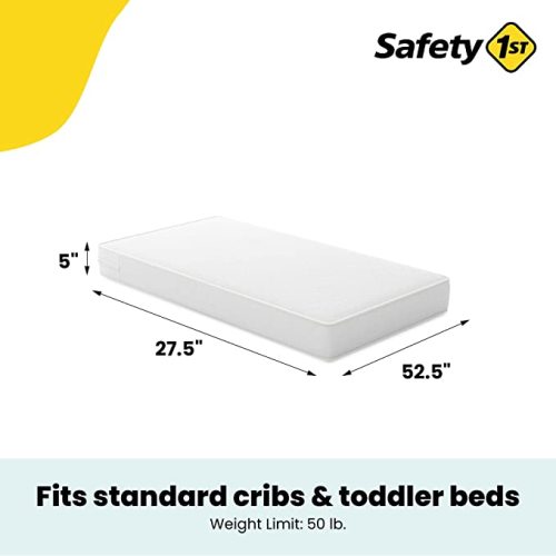Safety 1st Heavenly Dreams Baby Crib and Toddler Bed Mattress, Waterproof and Stain Resistant Cover, White - Standard