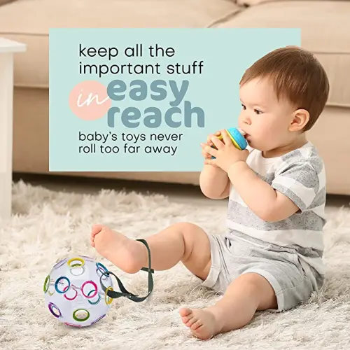 Baby Buddy Secure-A-Toy, Safety Strap Secures Toys, Teether, Or Pacifiers to Strollers, Highchairs, Car Seats, Adjustable Length to Keep Toys Sanitary Clean, Registry Must Haves, Black-Gray, 2 Count