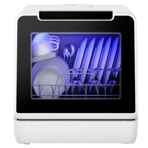 Simzlife Compact Countertop Dishwasher - 8 Washing Programs, Self-clean, Child Lock, Portable & Energy Efficient