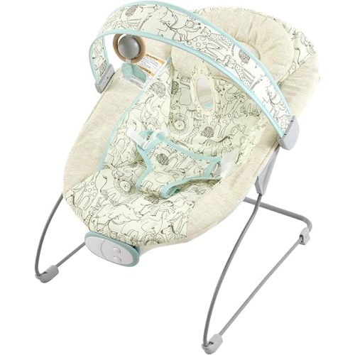 Portable Baby Bouncer Seat with 8 Melodies, 3 Vibration Levels & Adjustable Volume, Foldable Infant Bouncer Rocker with Safety Harness for Baby 0-6 Months, Indoor & Outdoor Use BR2404
