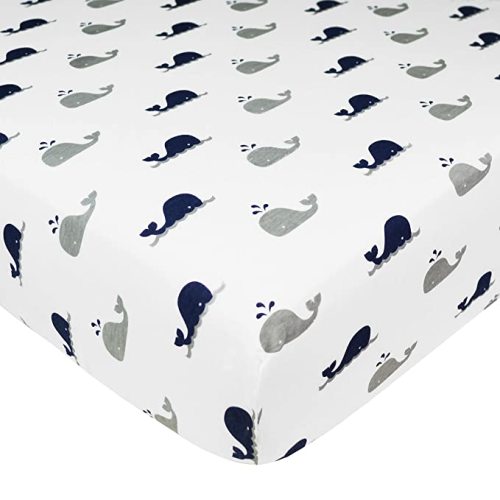 American Baby Company 3 Pack Fitted Crib Sheets 28" x 52", Soft Breathable Neutral 100% Cotton Jersey Sheet, Navy Whale/Gray/White, for Boys and Girls, Fits Crib and Toddler Bed mattresses