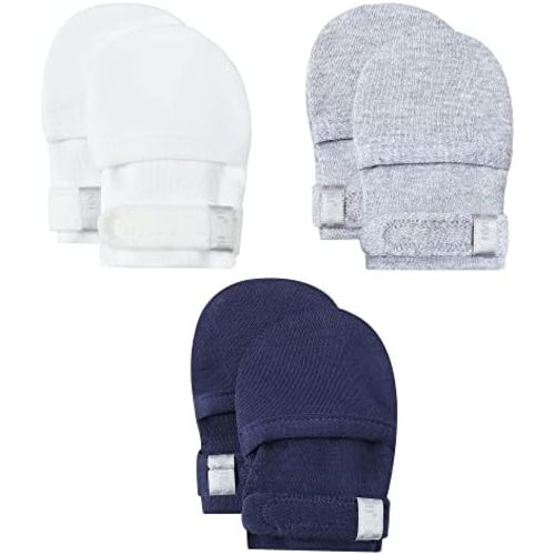 HAPIU Baby No Scratch Mittens Stay On, 100% Cotton Breathable, Adjustable Infant Gloves for Boys Girls, Newborn - 12 M