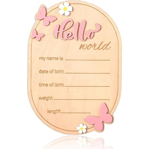 Hello World Newborn Sign, Wooden Baby Welcome Sign Baby Name Birth Announcement Plaques Nursery Decor for Boys Girls Photo Props Hospital Nursery