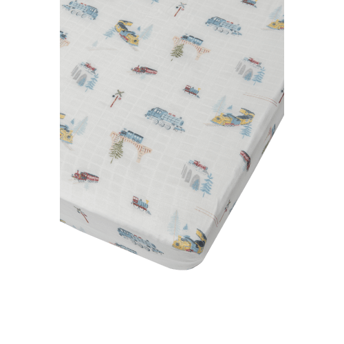 Muslin Fitted Crib Sheet - All Aboard