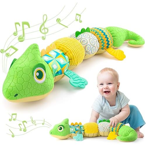 Baby Toys 0-6-12 Months, Musical Stuffed Animal Activity Soft Toys with Multi-Sensory Crinkle,Rattles and Textures,Infant Tummy Time Toys for Newborn Boys Girls,Dinosaur,Green