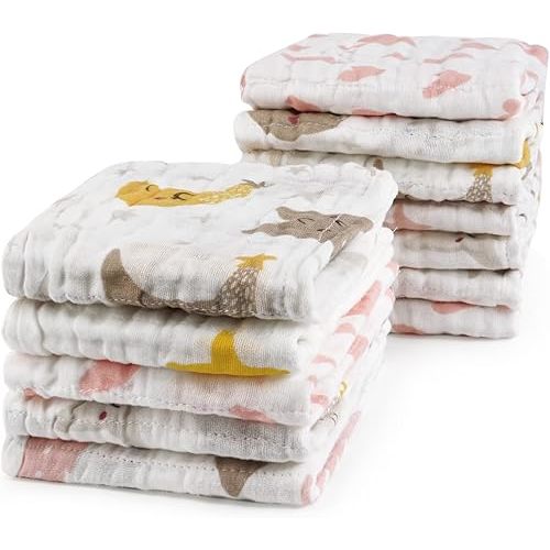 Viviland Baby Washcloths Wash Cloths for Babies,Muslin Washcloths Baby,12-Pack,12 X 12 inches Absorbent and Soft Newborn Essentials Must Haves - Unicorn & Star