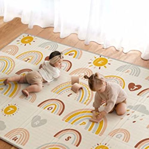 Blissful Diary Baby Play Mat, Foldable & Waterproof Play Mat for Floor, Reversible Foam Playmat for Babies and Toddlers Infants, Edge Reinforcement Crawling Mat for Indoor Outdoor (78x50x0.4 inch)