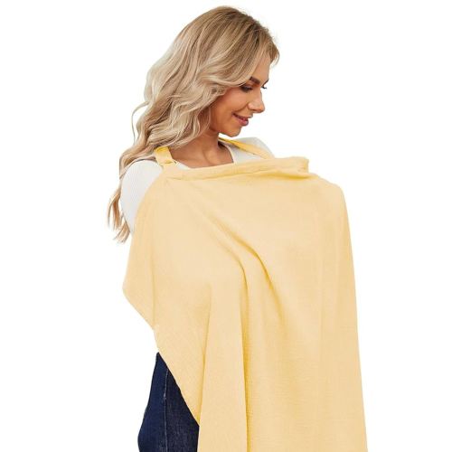 PPOGOO Muslin Nursing Cover for Baby Breastfeeding, Breathable Privacy Nursing Covers for Mom 100% Cotton Breastfeeding Cover with Rigid Hoop for Mother Nursing Apron (Lemon Yellow)