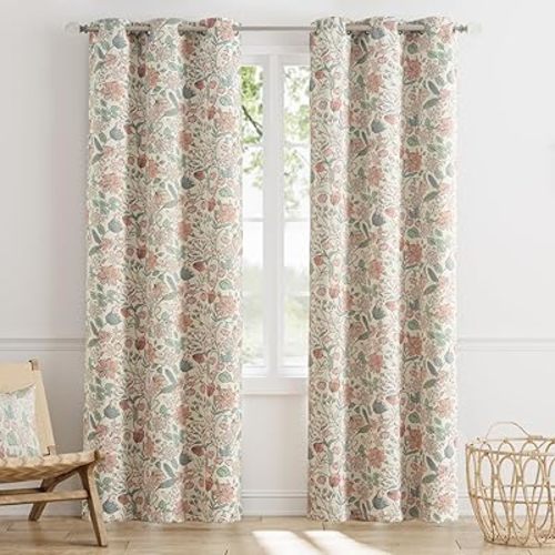 jinchan 100% Blackout Curtains 84 Inch Long, Pink Spring Floral Blackout Curtains for Girls Room, Farmhouse Country Curtains for Living Room, Room Darkening Curtains Grommet Top Drapes Set 2 Panels