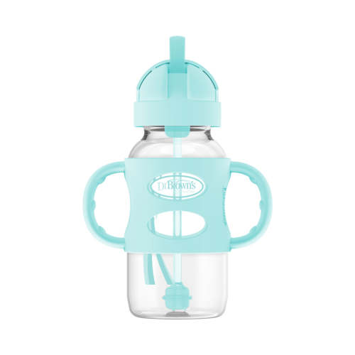 Dr. Brown's Milestones Wide-Neck Sippy Straw Bottle with Silicone Handles, 9 oz/270 mL