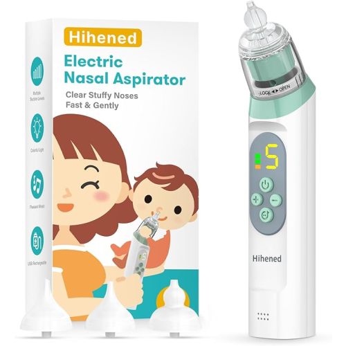 Electric Nasal Aspirator for Baby, Nose Aspirator for Toddlers, Waterproof Baby Nose Sucker, Nose Cleaner with 3 Silicone Tips, Adjustable Suction Level, Music and Light Soothing Function,Green
