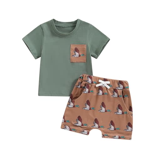 Mokoggiri Toddler Baby Boys Duck Shorts Sets Mallard Duck Print Short Sleeve T Shirts and Shorts Suit 2 Pcs Summer Outfits