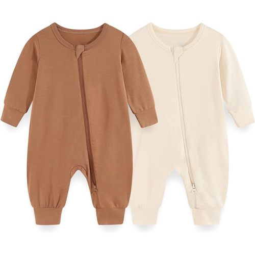 Unisex Rayon Made from Bamboo Zipper Baby Boy Girl Rompers 2 Pcak Long Sleeve Infants Jumpsuits New Born Clothes
