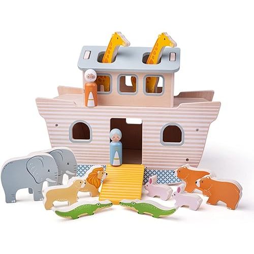 Bigjigs Toys, 100% FSC Certified Wooden Noahs Ark, Wooden Toys, Baby Toys, Toddler Toys, Noahs Ark Wooden Toy, Noahs Ark Toy, Christening Gifts For Girls and Boys